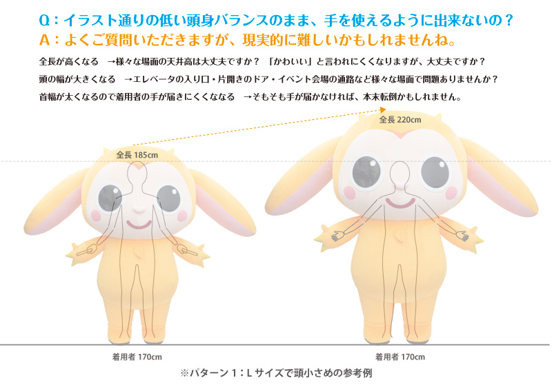 頭身サイズの低い着ぐるみと手の操作について