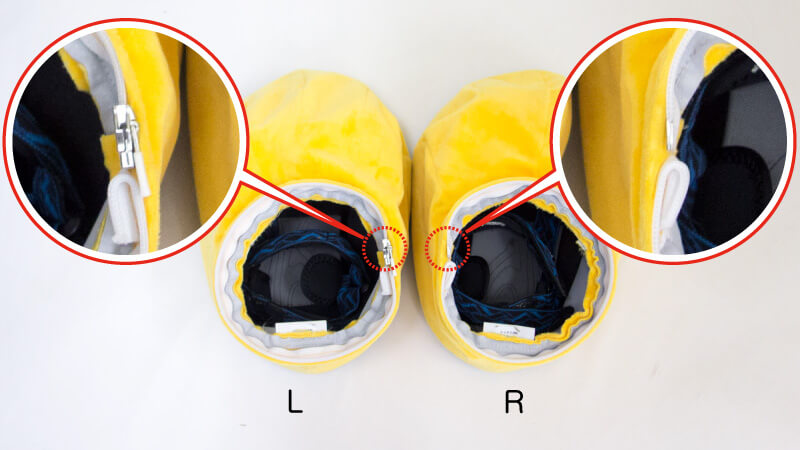 左右のスライダーは、本体側の右足と左靴側についています。